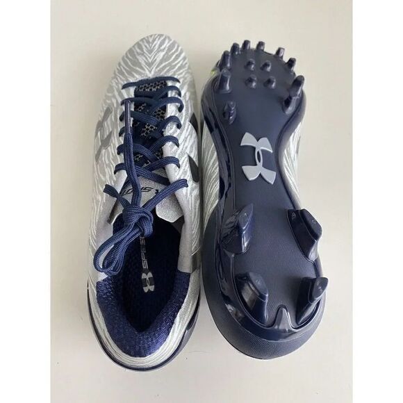 UNDER ARMOUR UA SPOTLIGHT Low Football Cleats Blue Sliver Tiger Stripes Sz 13.5 - Picture 7 of 8